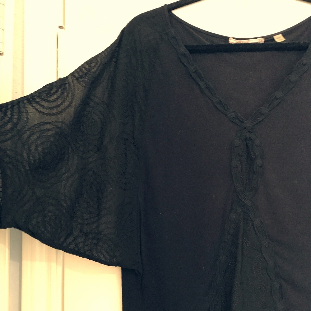 Anthropologie Black Silk Winged Top